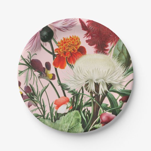 Roze Floral Papieren Bordje (Voorkant)