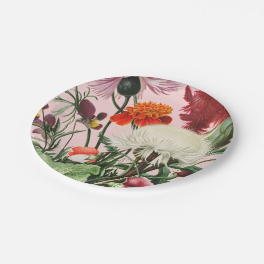 Roze Floral Papieren Bordje (Gekanteld)