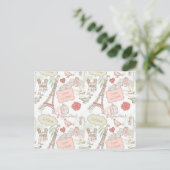 Roze Floral Paris Eiffel Tower Briefkaart (Staand voorkant)