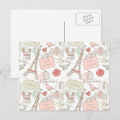 Roze Floral Paris Eiffel Tower Briefkaart (Voorkant / Achterkant)