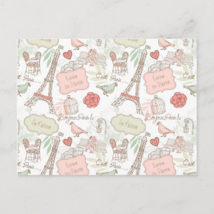 Roze Floral Paris Eiffel Tower Briefkaart