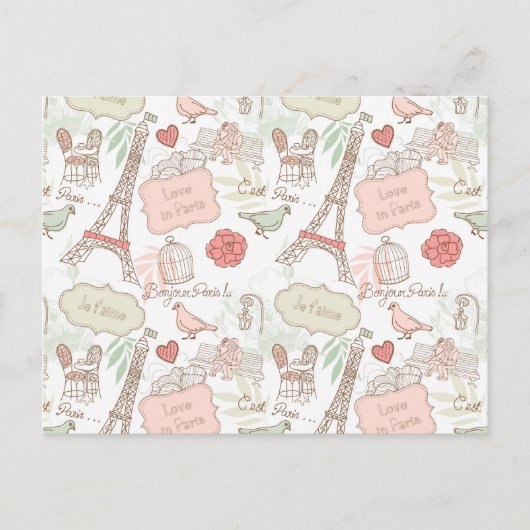 Roze Floral Paris Eiffel Tower Briefkaart (Voorkant)