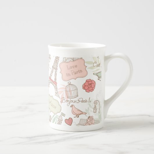 Roze Floral Paris Eiffel Tower Porselein Kop (Rechts)