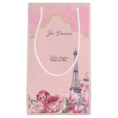Roze floral Paris Je Taime Eiffel Tower Klein Cadeauzakje (Voorkant)