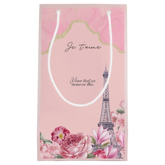 Roze floral Paris Je Taime Eiffel Tower Klein Cadeauzakje (Voorkant)