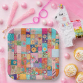 Roze Floral Patchwork Quilt Pattern Papieren Bordje (Feest)