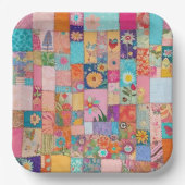 Roze Floral Patchwork Quilt Pattern Papieren Bordje (Voorkant)