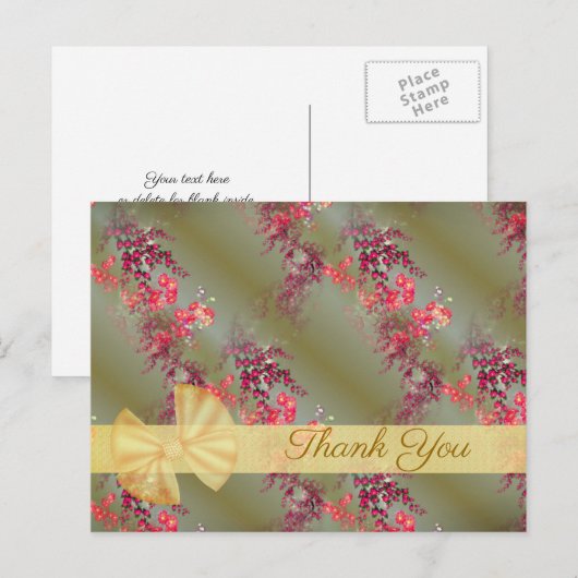  Roze Floral Patroon Dank u Briefkaart (Voorkant / Achterkant)