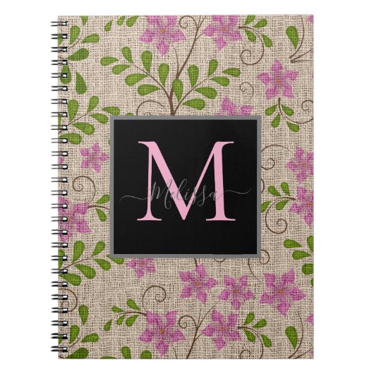 roze Floral Patroon Notitieboek (Voorkant)