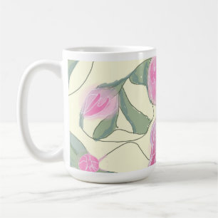 Roze Floral Patroon op beige Koffiemok