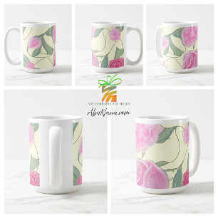  Roze  Floral Patroon op beige Koffiemok