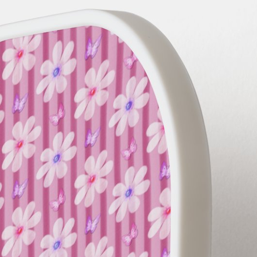  roze Floral Patroon Pickleball Paddle (Links Detail)