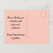  Roze Floral Patroon sparen de Datum Aankondigingskaart (Achterkant)