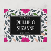  Roze Floral Patroon sparen de Datum Aankondigingskaart (Voorkant)