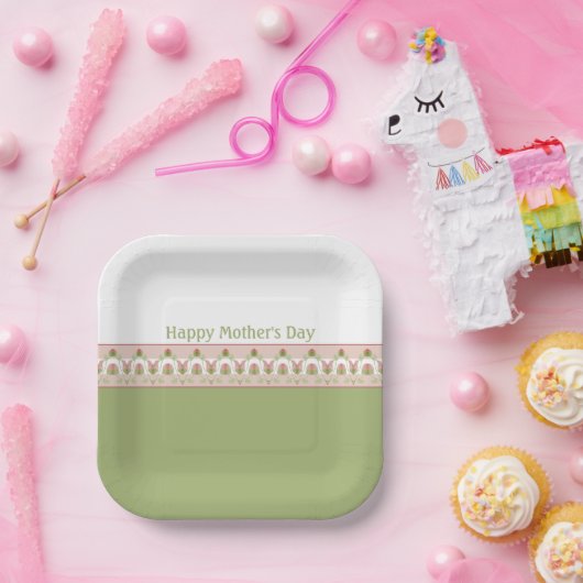 Roze Floral Pattern Accented Square Papieren Bordje (Feest)