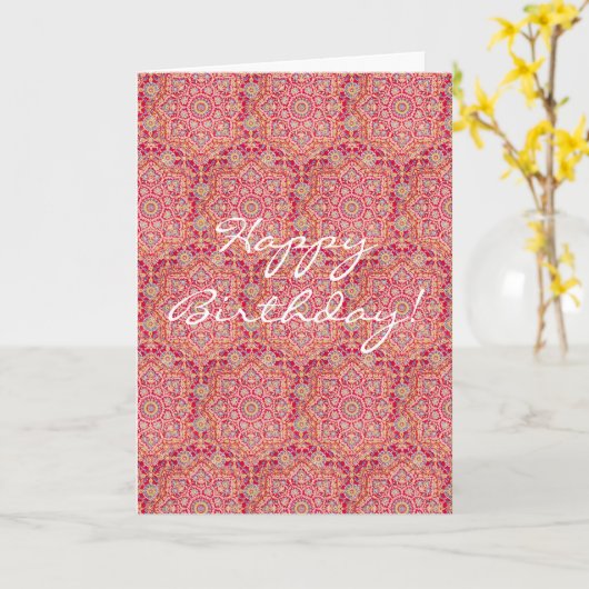  roze Floral Pattern Birthday Kaart (Gele Bloem)