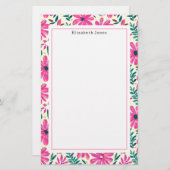 Roze Floral Pattern Briefpapier (Voorkant / Achterkant)