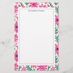Roze Floral Pattern Briefpapier