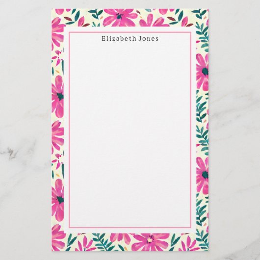 Roze Floral Pattern Briefpapier (Voorkant)
