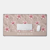 Roze Floral Pattern Bureaumat (Keyboard & Muis)