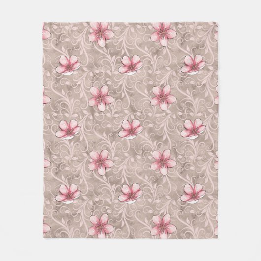 Roze Floral Pattern Fleece Deken (Voorkant)