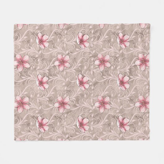 Roze Floral Pattern Fleece Deken (Voorkant (Horizontaal))