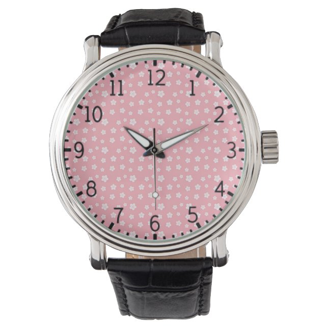 Roze Floral Pattern Horloge (Voorkant)