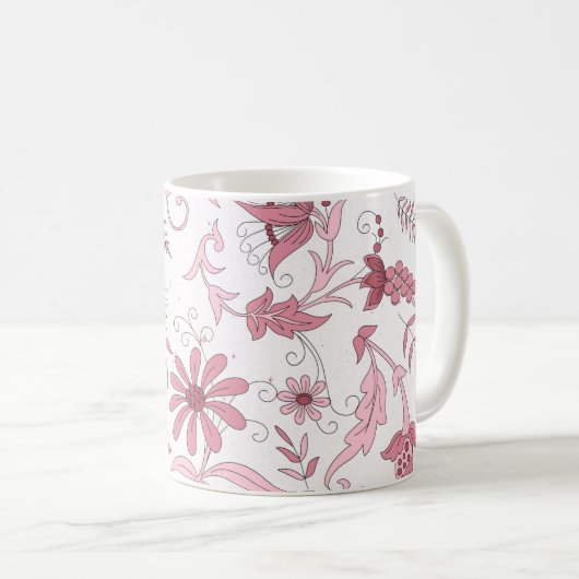 Roze Floral Pattern Koffiemok (Voorkant rechts)
