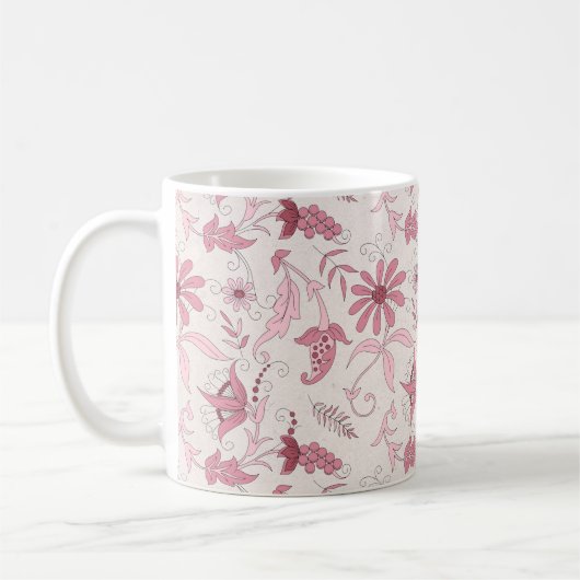Roze Floral Pattern Koffiemok (Links)