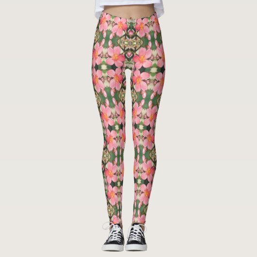 Roze Floral Pattern Leggings (Voorkant)