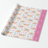 roze Floral Pattern Monogramed Cadeaupapier (Uitgerold)