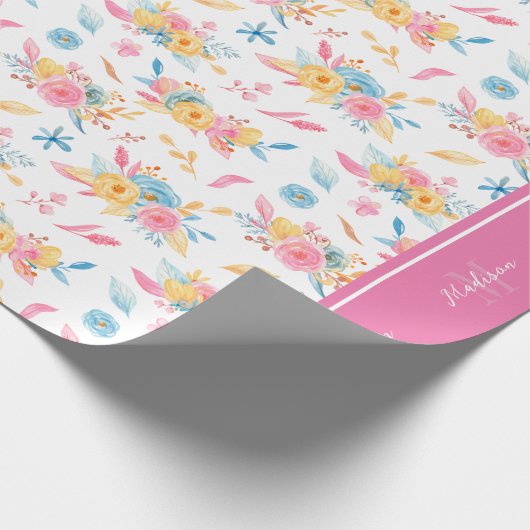  roze Floral Pattern Monogramed Cadeaupapier (Hoek)