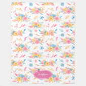  roze Floral Pattern Monogramed Fleece Deken (Voorkant)