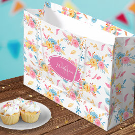  roze Floral Pattern Monogramed Groot Cadeauzakje