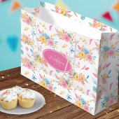 roze Floral Pattern Monogramed Groot Cadeauzakje