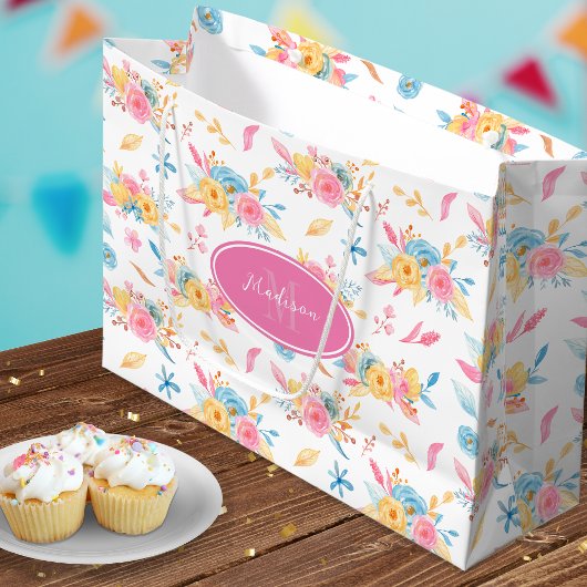  roze Floral Pattern Monogramed Groot Cadeauzakje