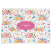  roze Floral Pattern Monogramed Groot Cadeauzakje (Voorkant)