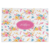  roze Floral Pattern Monogramed Groot Cadeauzakje (Achterkant)