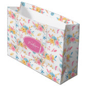  roze Floral Pattern Monogramed Groot Cadeauzakje (Voorkant Gekanteld)