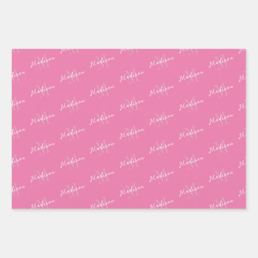 roze Floral Pattern Monogramed Inpakpapier Vel (Voorkant 3)