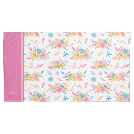  roze Floral Pattern Monogramed Kussensloop (Voorkant-Links)