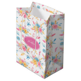  roze Floral Pattern Monogramed Medium Cadeauzakje