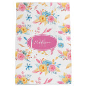 roze Floral Pattern Monogramed Medium Cadeauzakje (Achterkant)