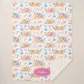 roze Floral Pattern Monogramed Sherpa Deken (Voorkant)