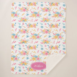  roze Floral Pattern Monogramed Sherpa Deken