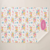  roze Floral Pattern Monogramed Sherpa Deken (Voorkant (horizontaal))