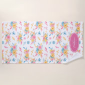  roze Floral Pattern Monogramed Strandlaken (Voorkant)
