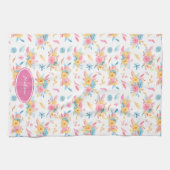 roze Floral Pattern Monogramed Theedoek (Horizontaal)