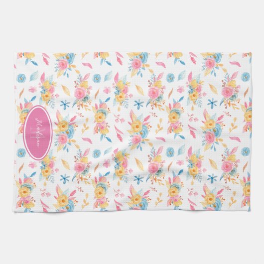  roze Floral Pattern Monogramed Theedoek (Horizontaal)