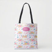 roze Floral Pattern Monogramed Tote Bag (Voorkant)